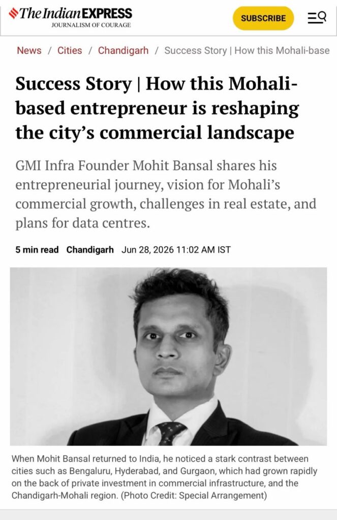 Mohit Bansal GMI Infra Featured by The Indian Express